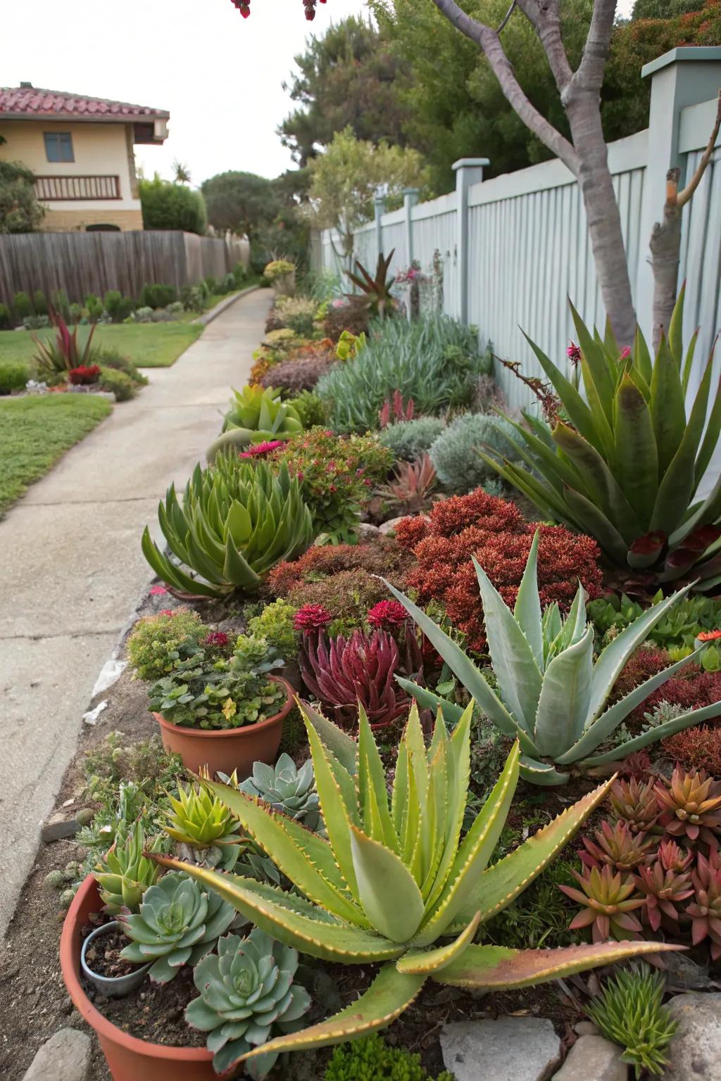 A harmonious mix of aloe vera and colorful succulents