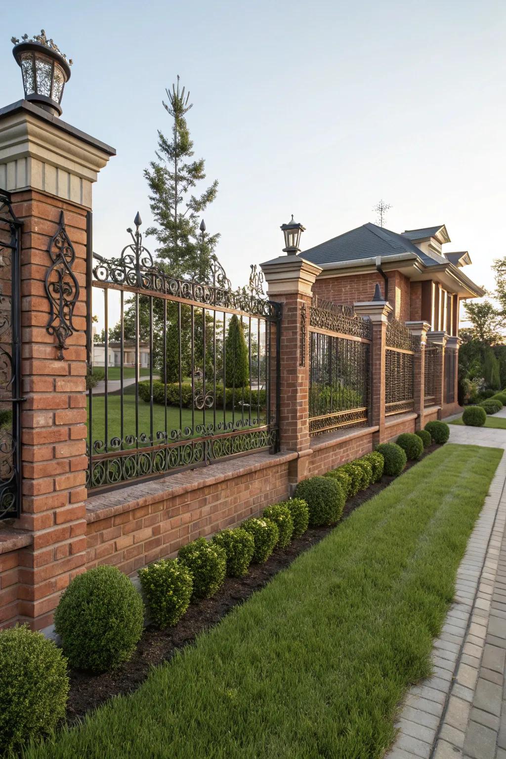 Combine brick and iron for a timeless front yard fence.