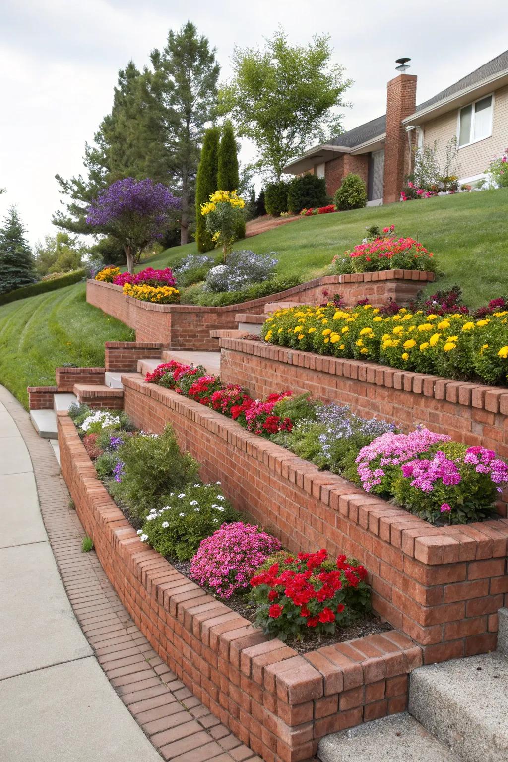 Terraced brick walls bring depth and beauty to your garden.