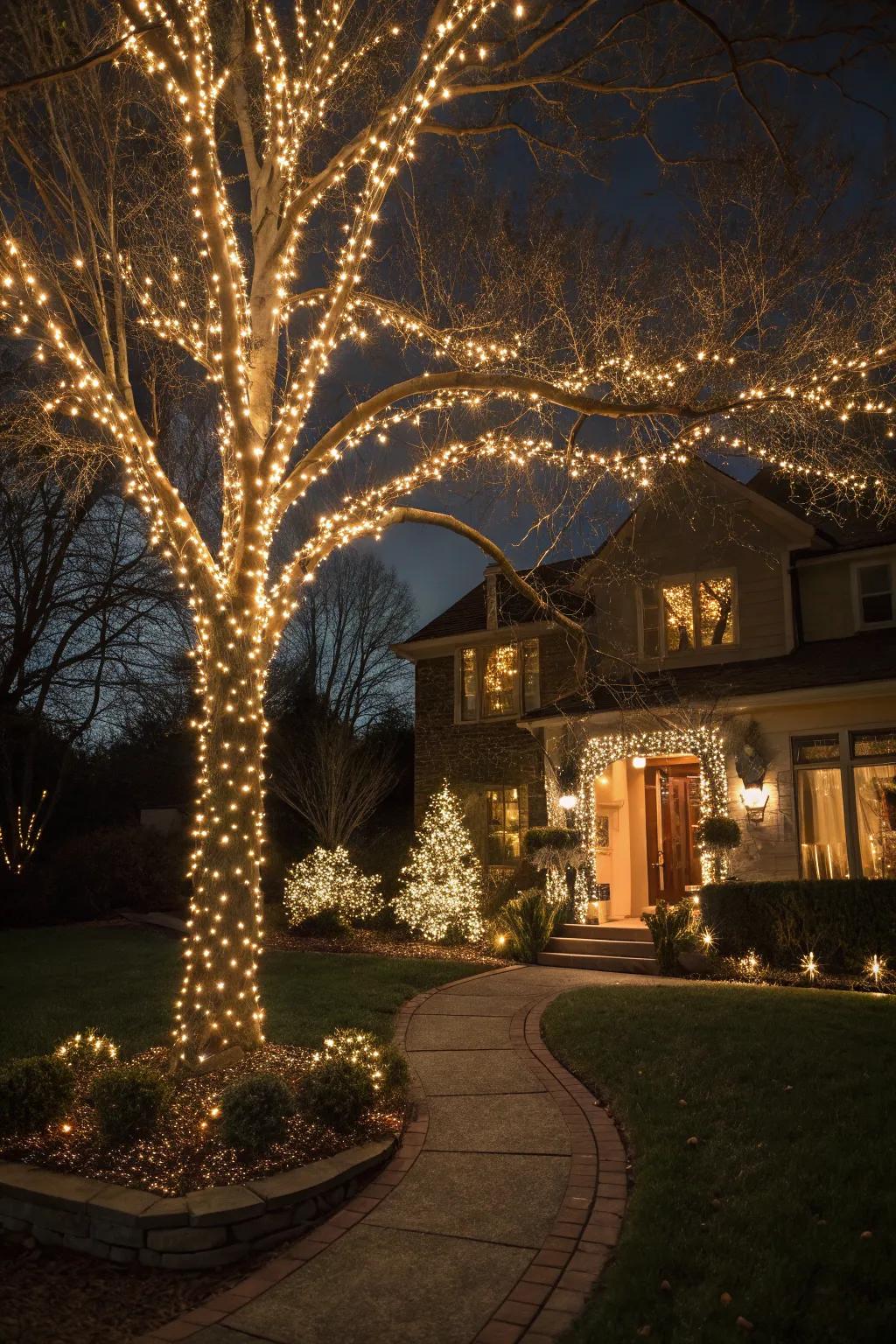 Wrap your trees in lights to create a stunning, timeless display.