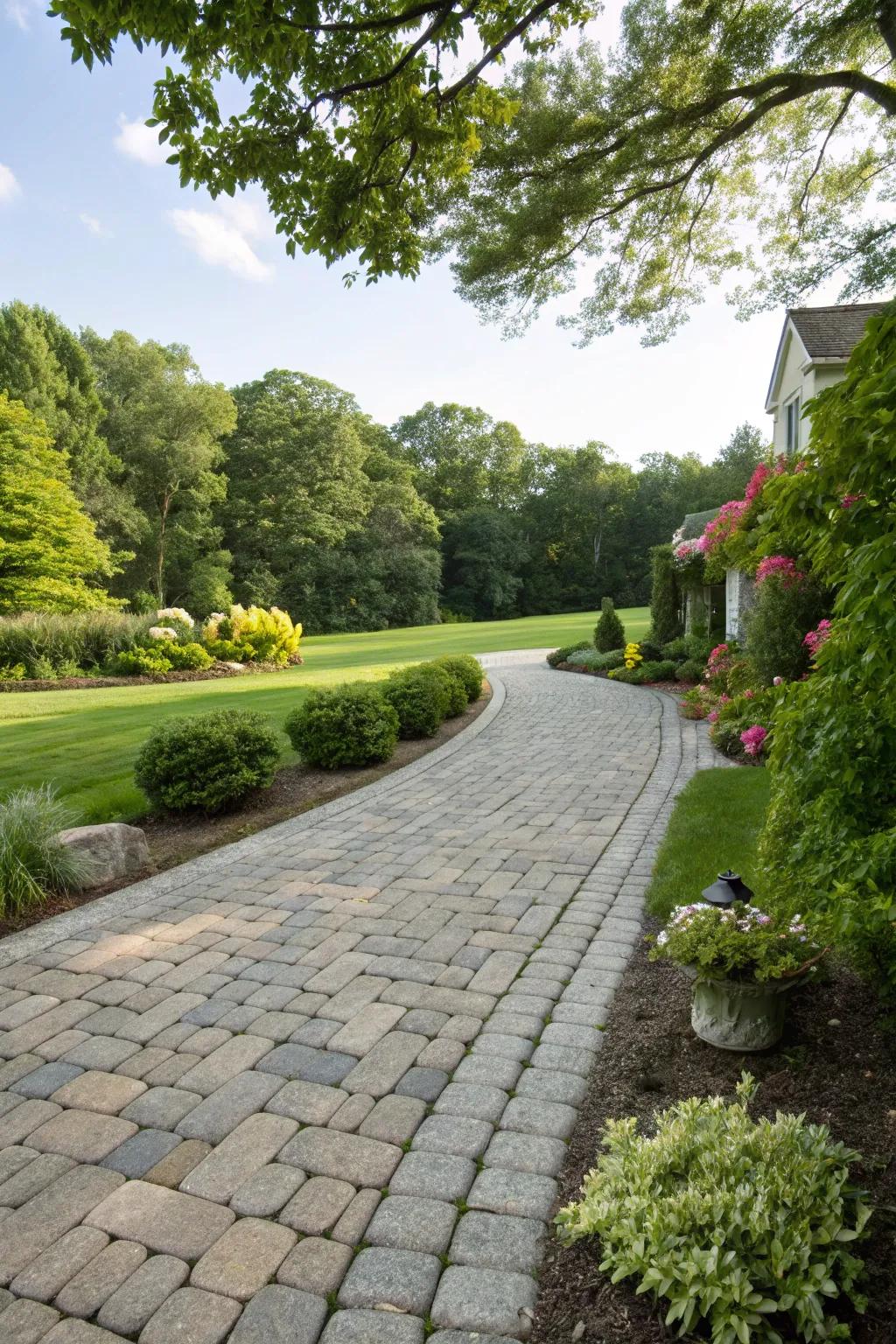 Stone pavers add a touch of elegance to any driveway.