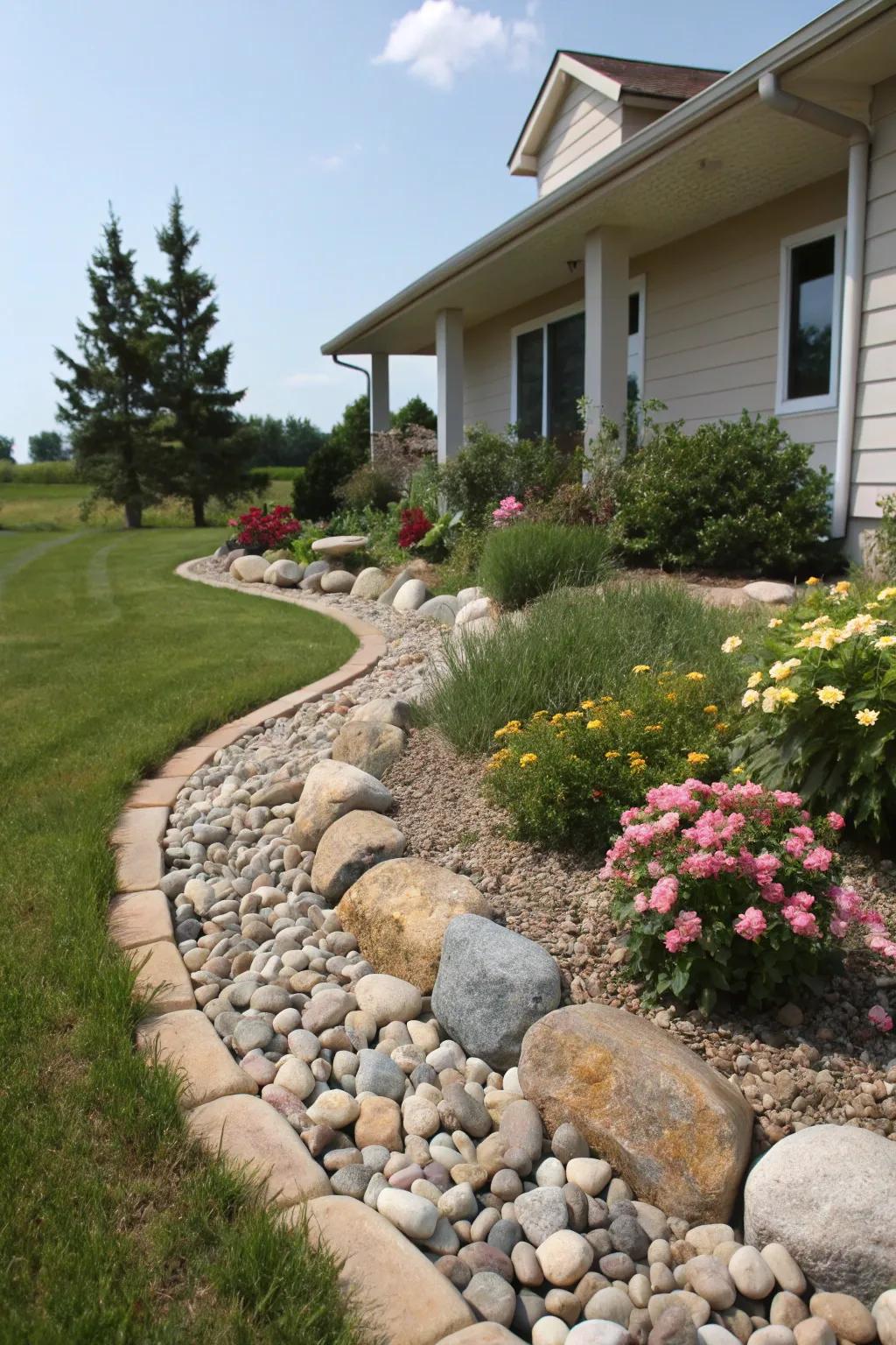 Natural stones create a rustic and durable border for your garden.
