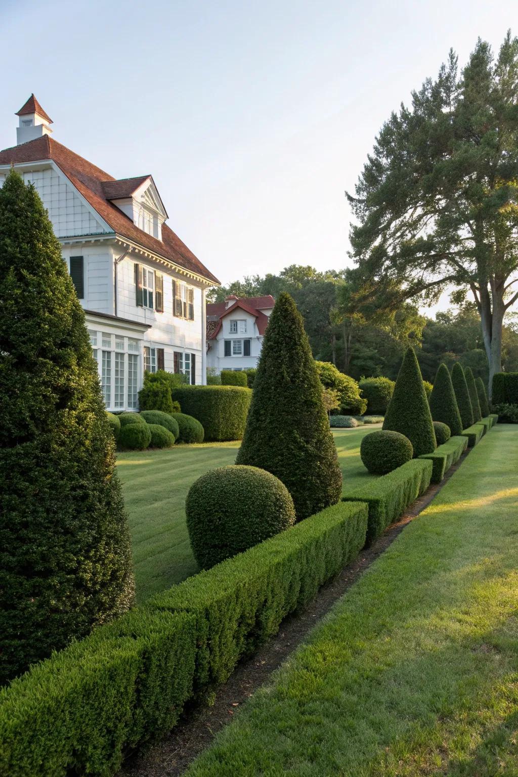Create a formal, manicured look with neatly trimmed hedges.