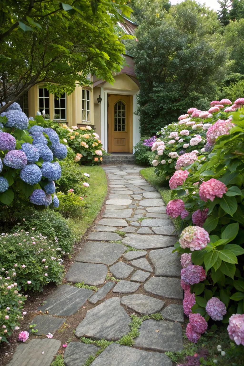 Guide your guests with a hydrangea-lined pathway.