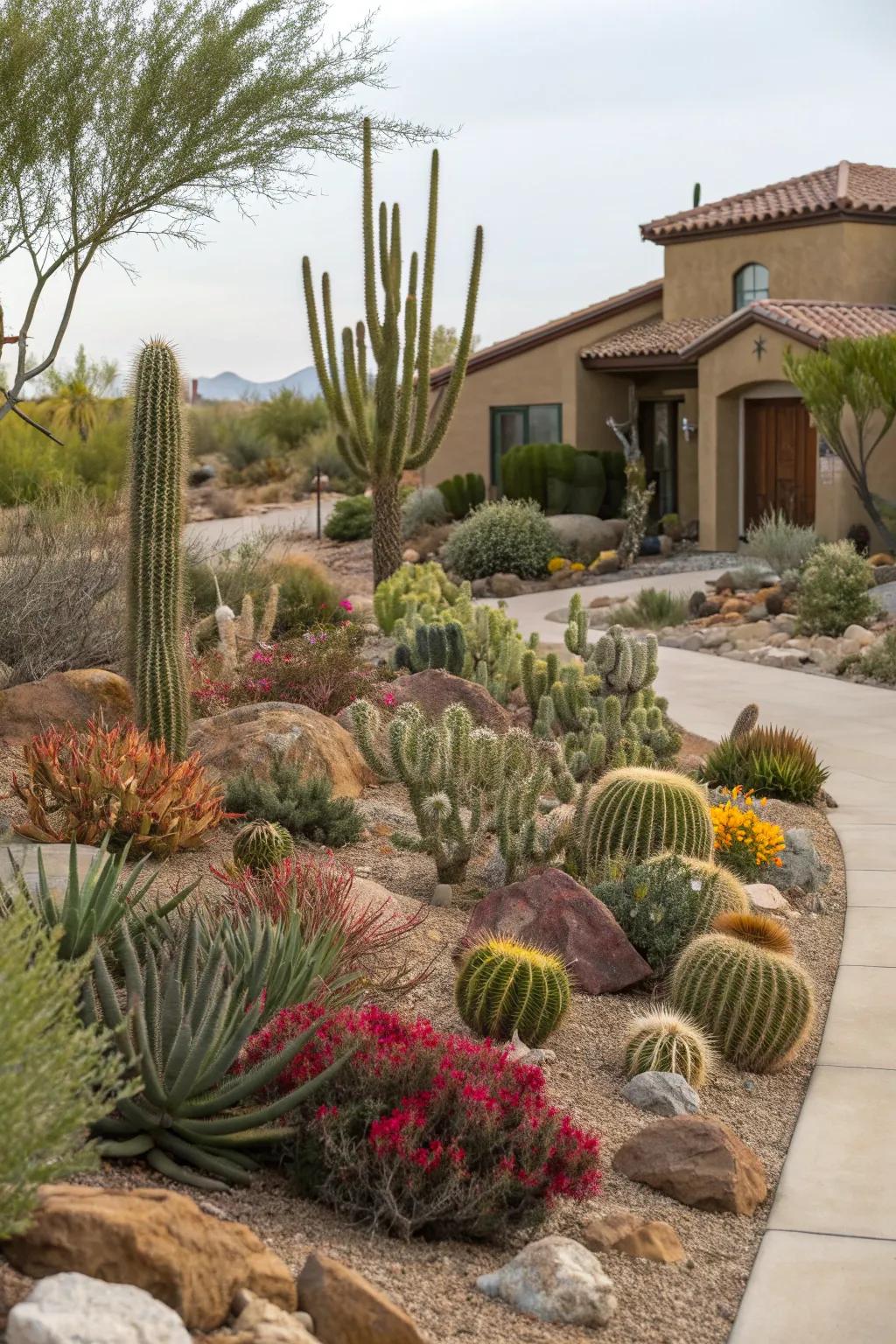 A vibrant array of drought-resistant plants in an Arizona front yard.