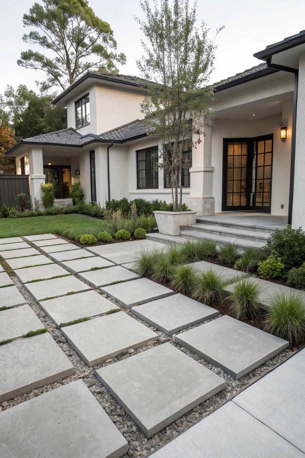 Achieve modern elegance with minimalist paver designs.