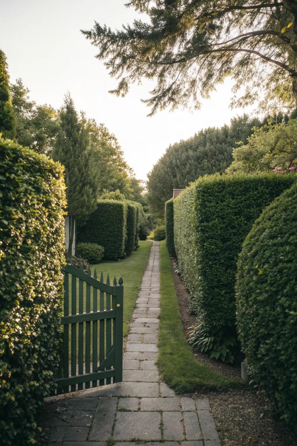 Dense hedges offer a classic and effective solution for front yard privacy.