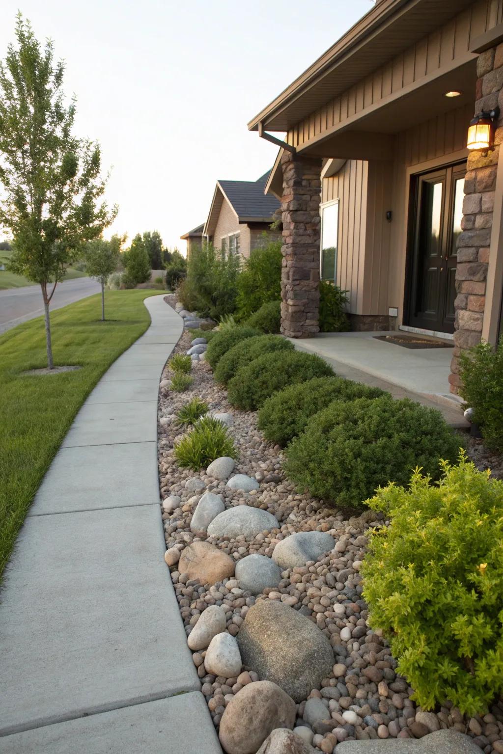 Create a welcoming path with river rock borders.