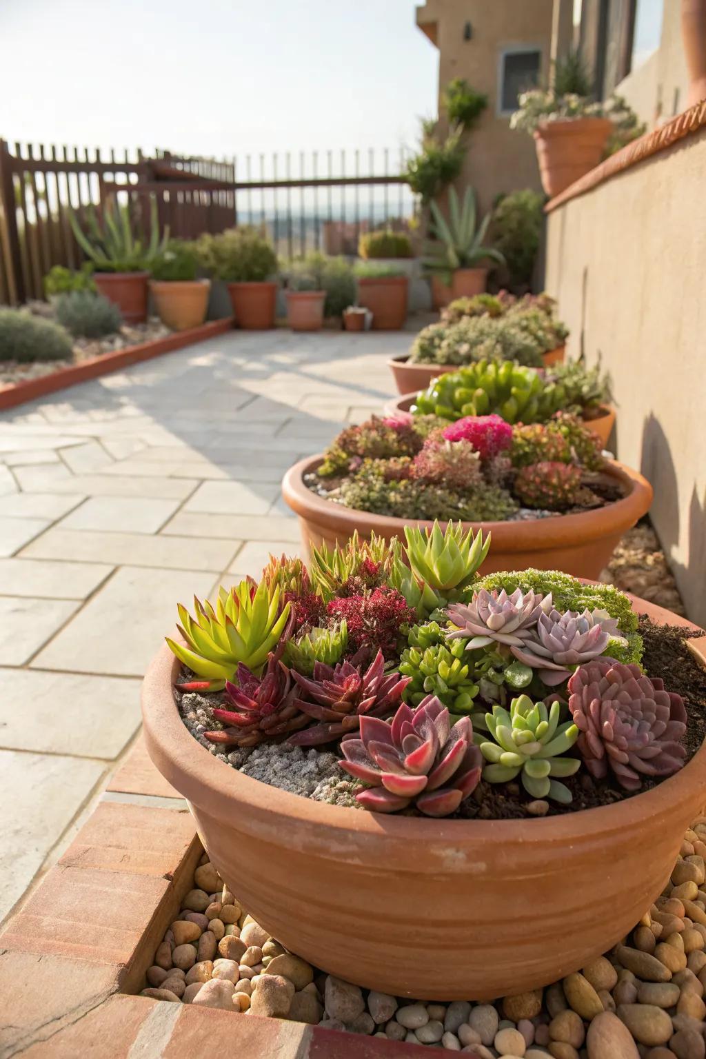Terracotta pots showcasing a succulent collection