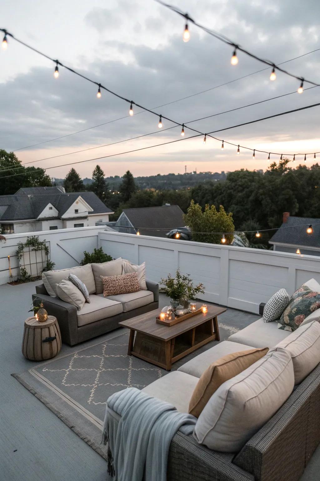 Relax in style on your garage roof with comfy seating.