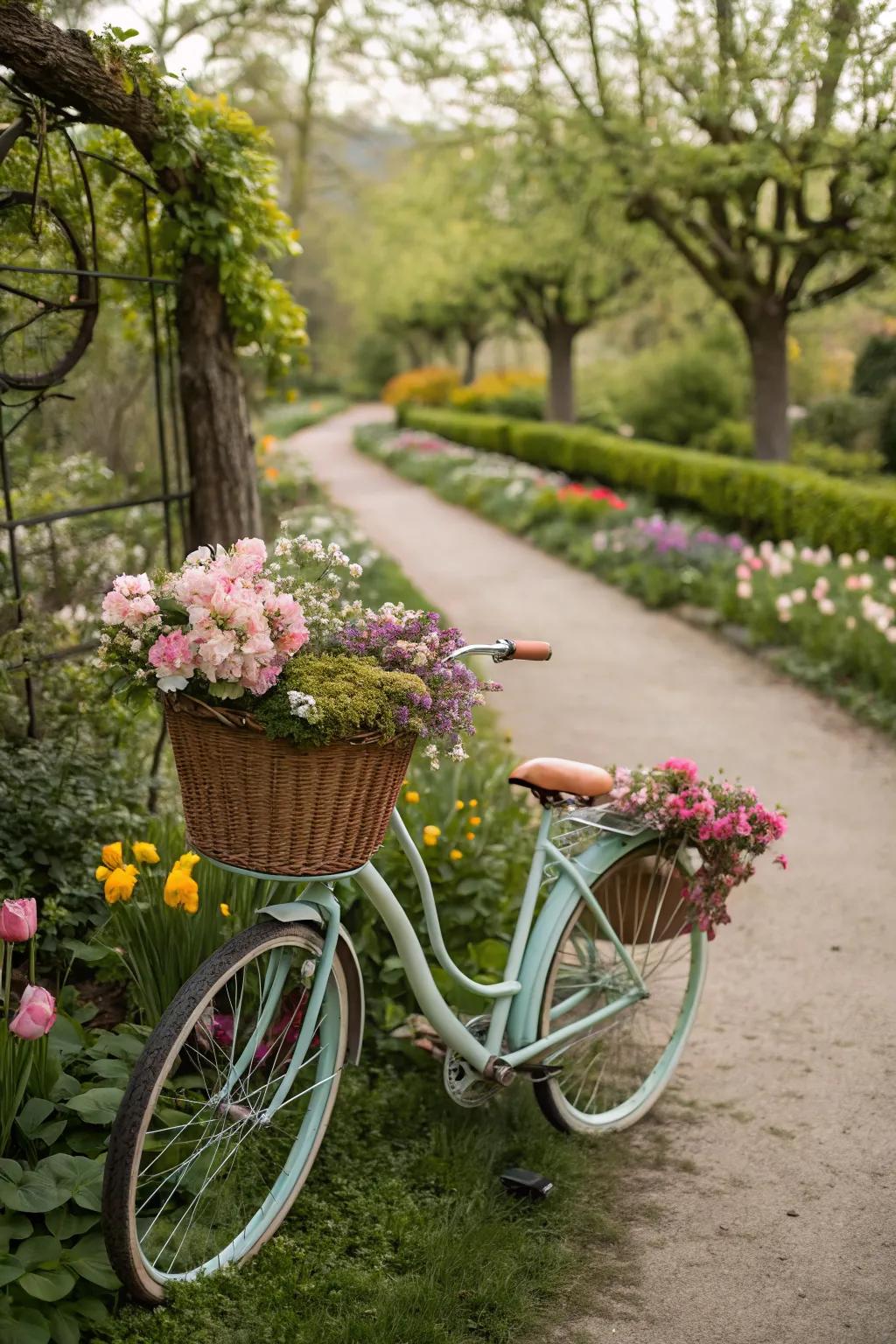 Turn an old bicycle into a stunning garden planter.