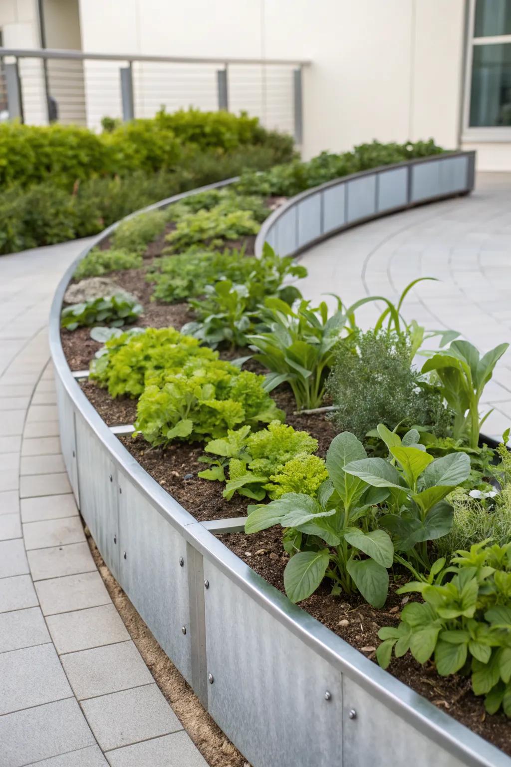 Curved metal edging brings a sleek and modern vibe to your garden.