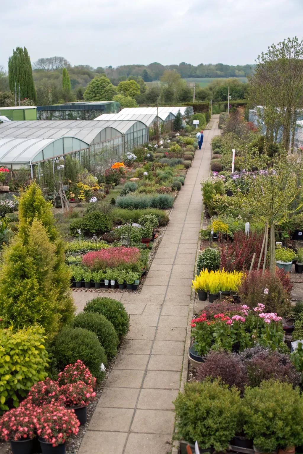 Neatly organized pathways in a garden center.
