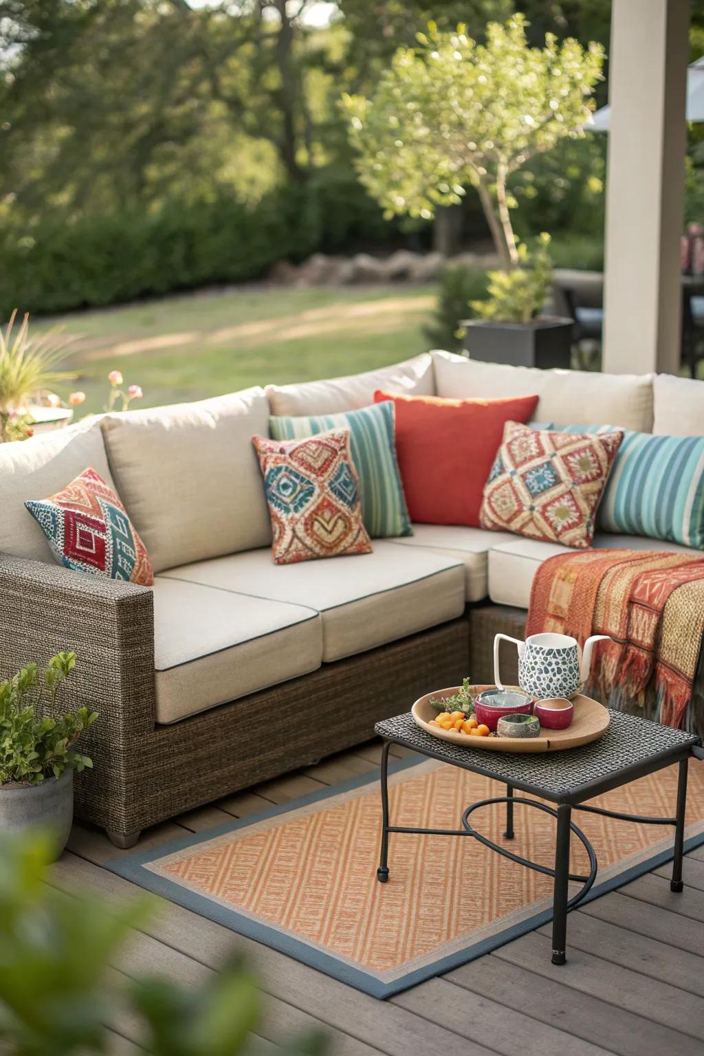 Create a cozy corner with a stylish outdoor sofa set.