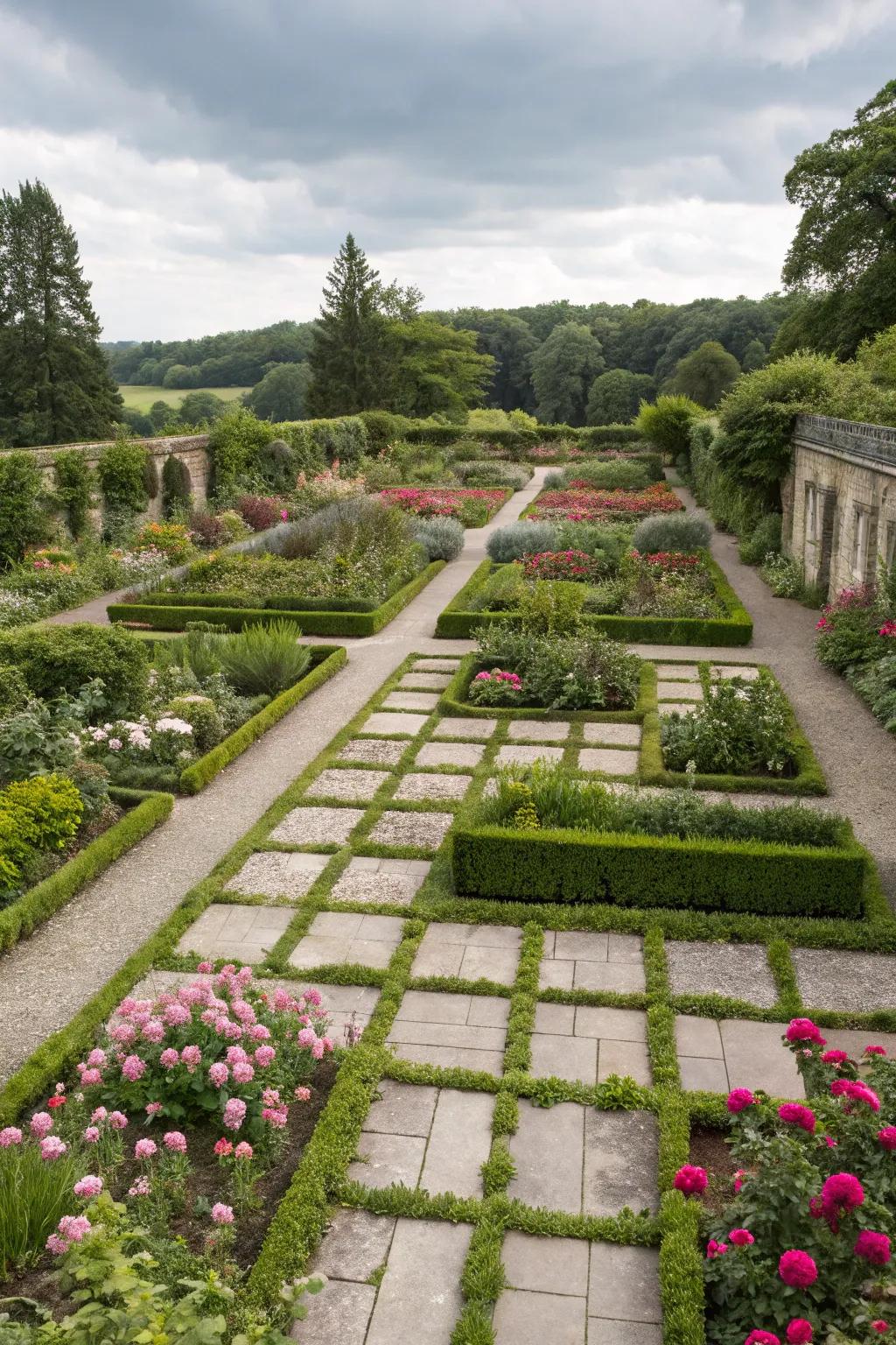 Geometric garden layouts bring order and elegance to any space.