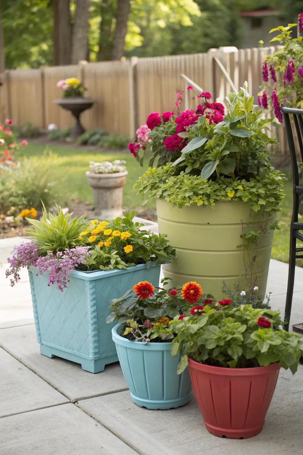 A flexible container garden setup on a patio.