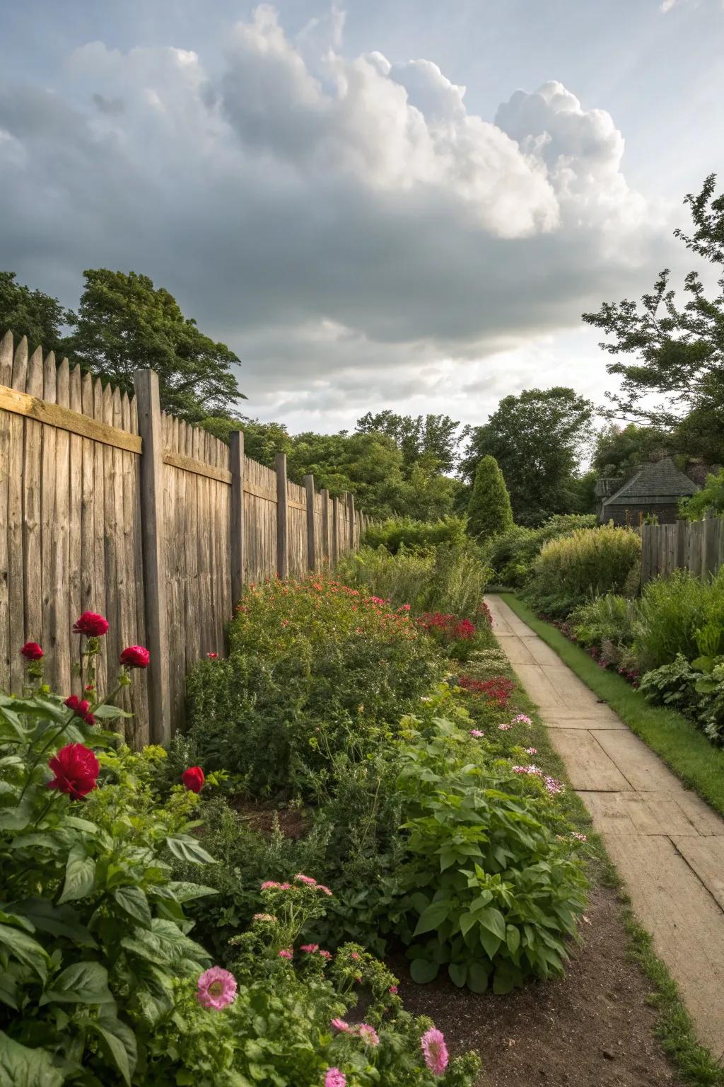 A wooden fence offers timeless privacy and a warm, natural touch.