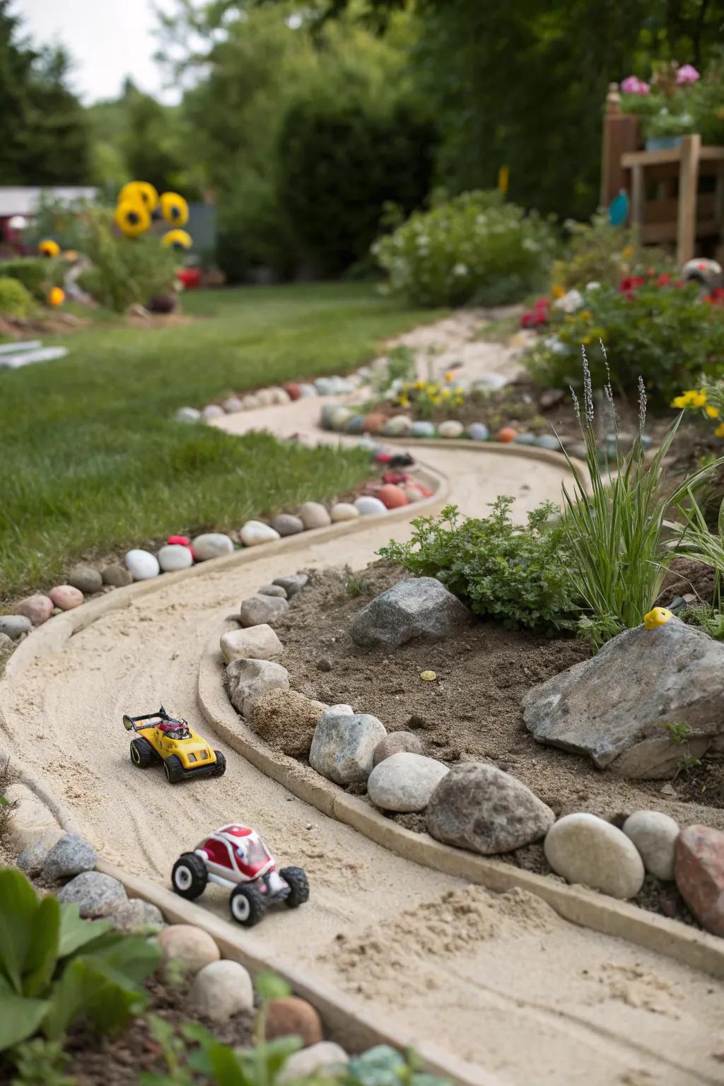Blend your track seamlessly with nature using stones and sand.