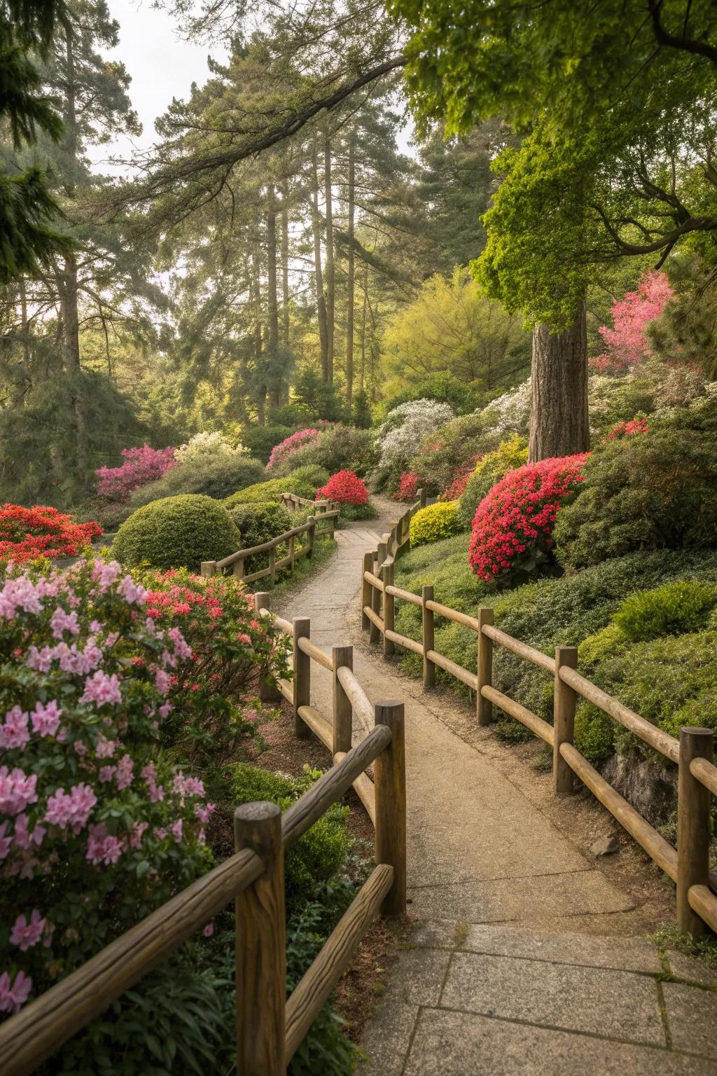 Rustic wooden railings bring warmth and charm to any garden.