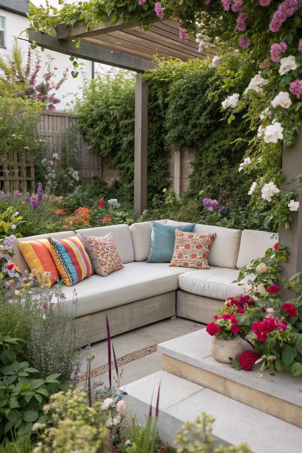 A comfy sectional sofa makes for a perfect garden lounging spot.