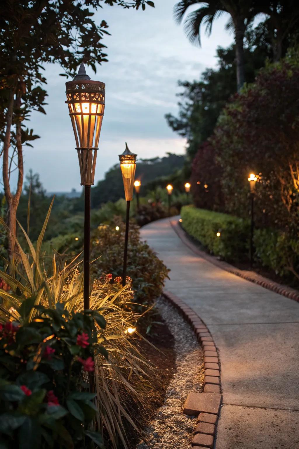 Classic tiki torches bring a tropical feel to any garden.