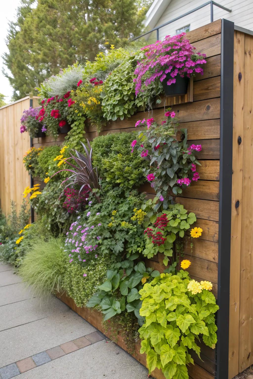A vertical garden breathes life into your outdoor walls with a splash of greenery.