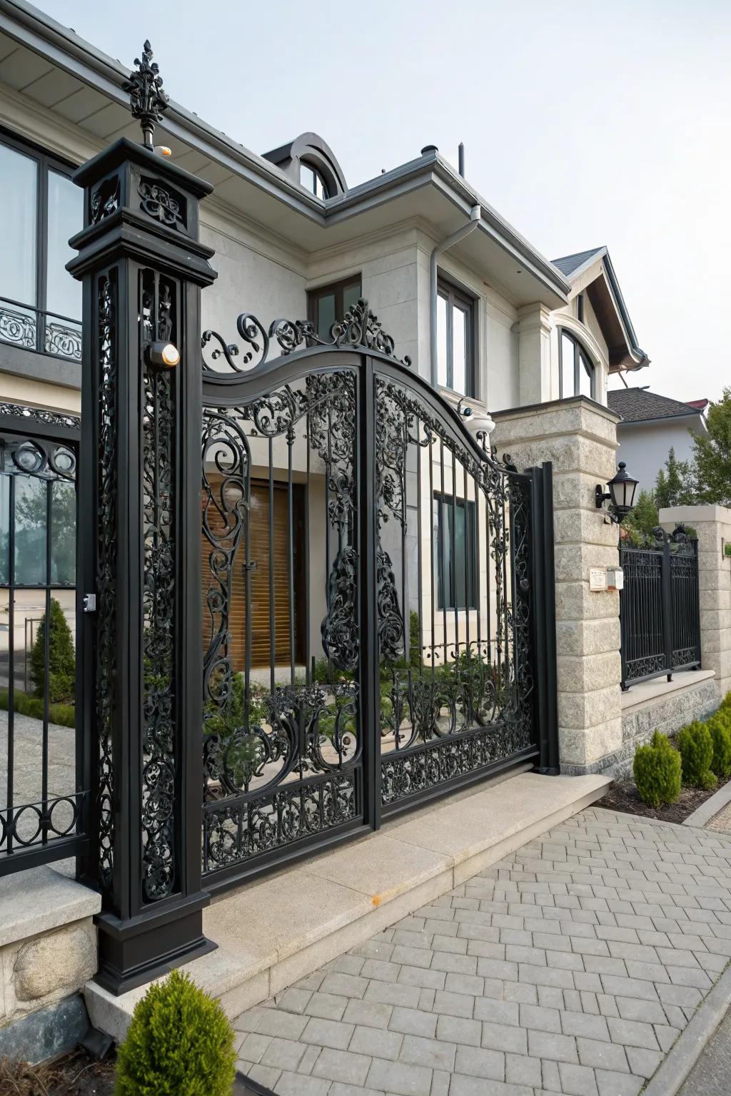 A classic black gate adds timeless elegance to any home.