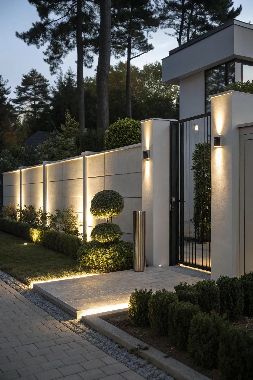 Modern gate lights create a seamless and elegant entrance.