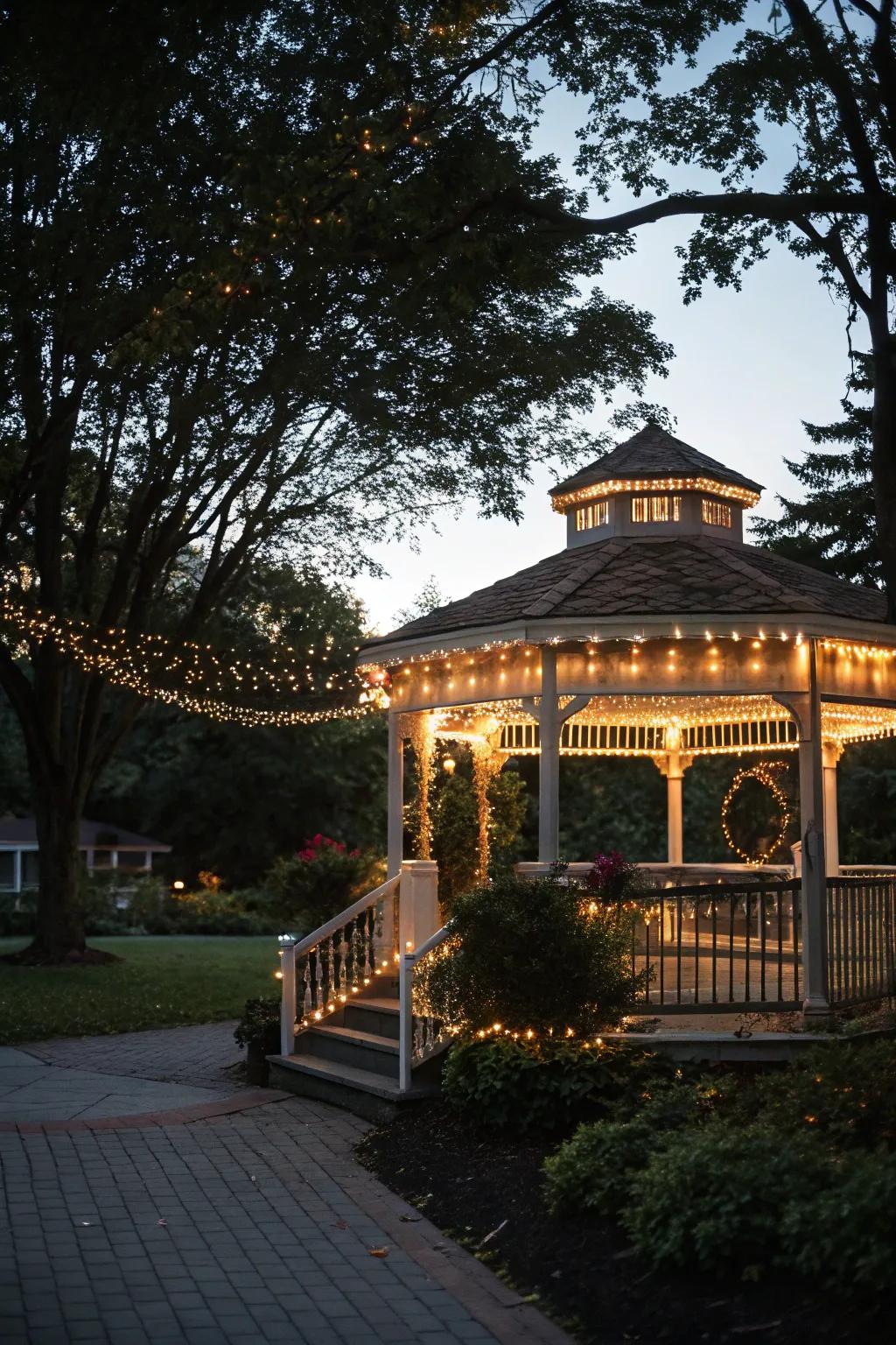 String lights add a magical touch to any gazebo.
