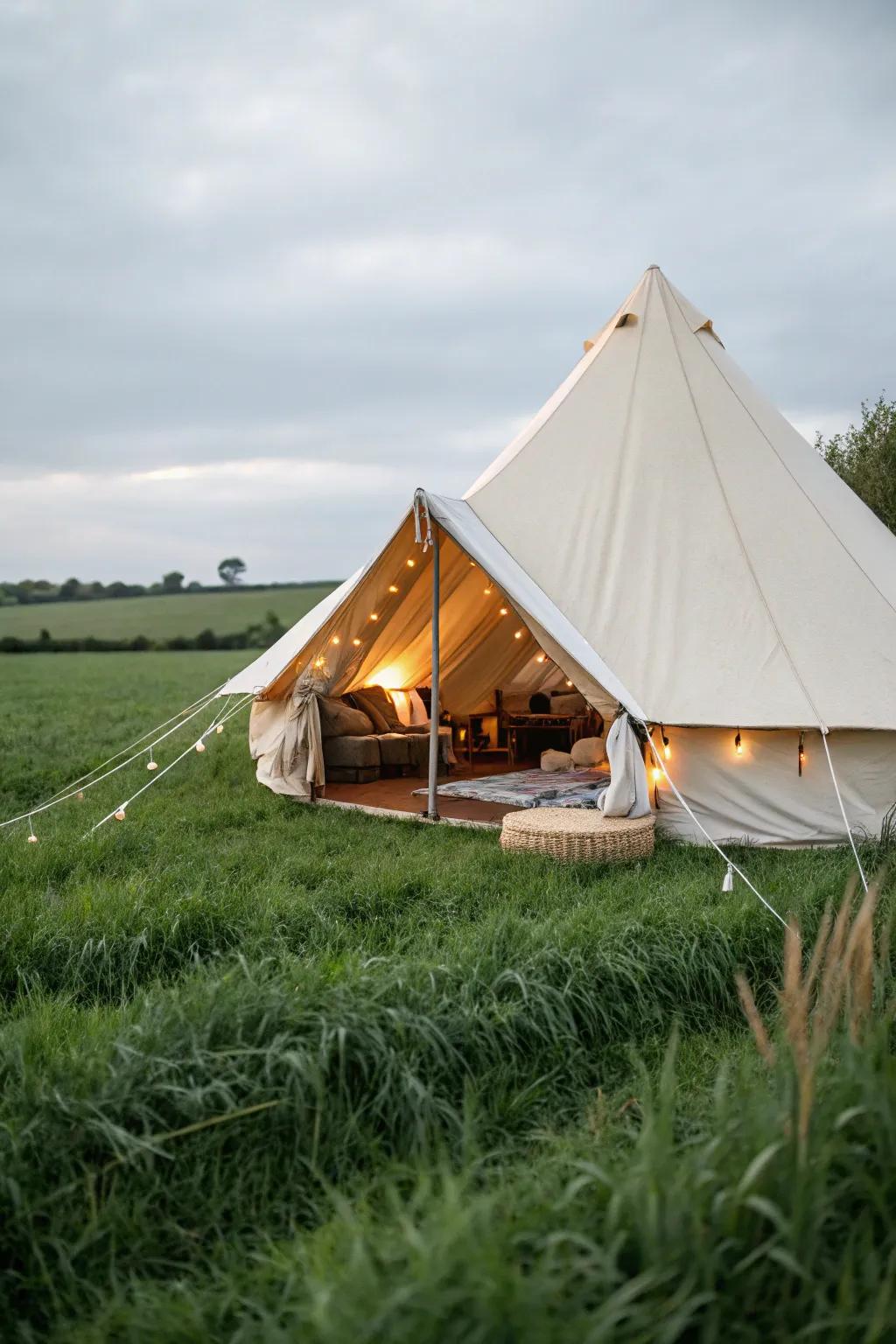 A canvas bell tent: the foundation of a cozy glamping experience.