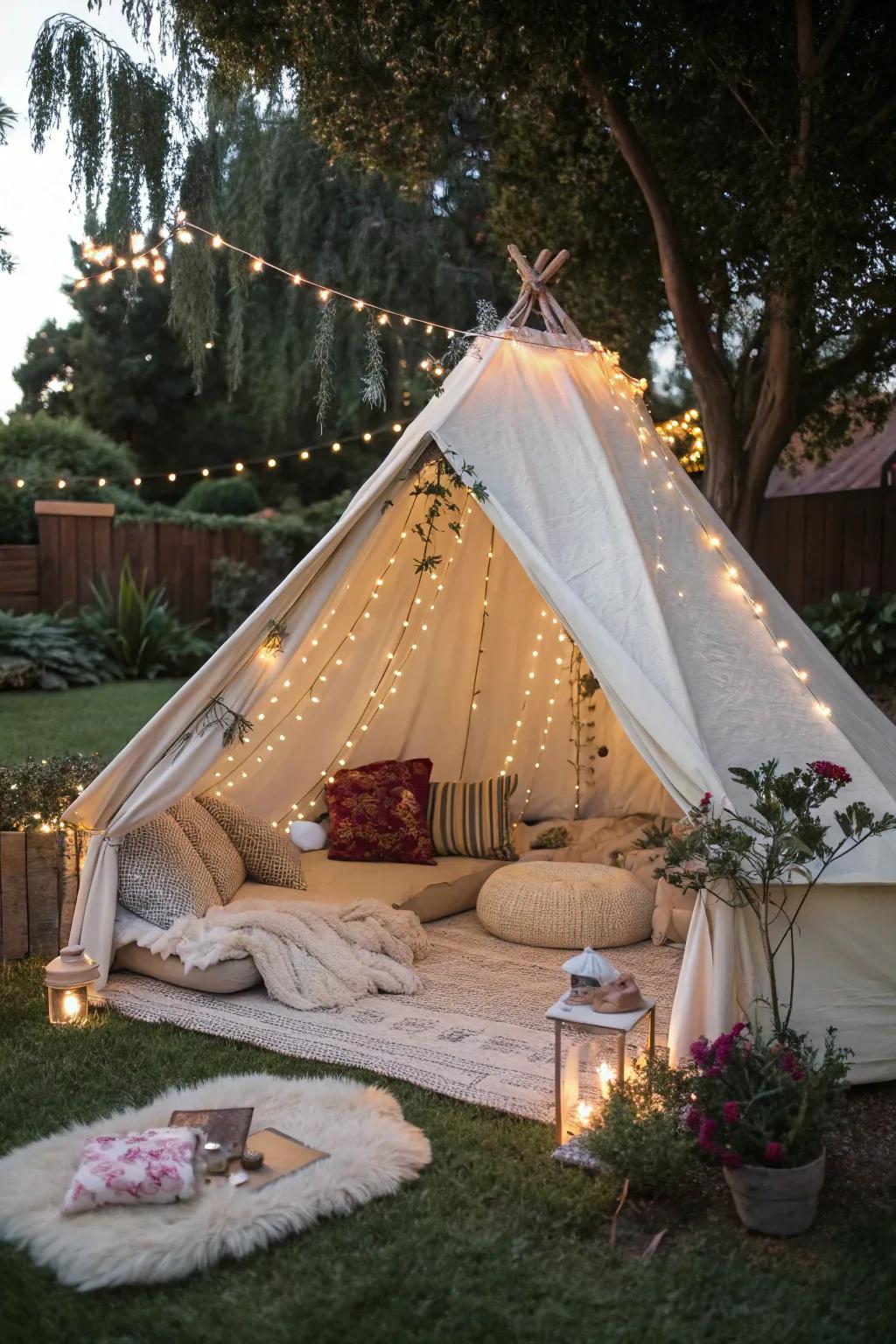 Create a homey and luxurious feel with a spacious canvas tent.