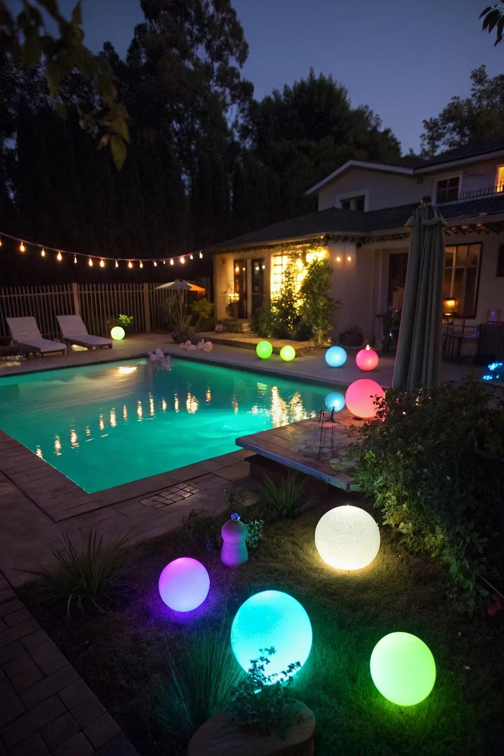 Glow-in-the-dark decorations add an enchanting touch to your pool party.