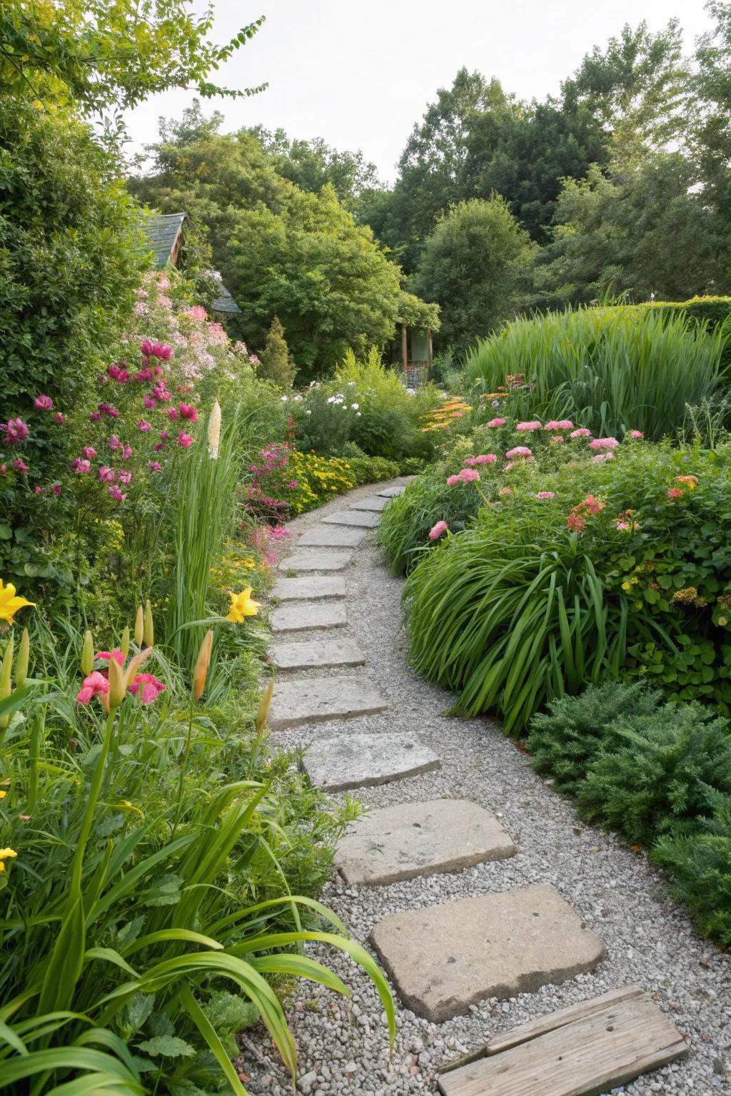 A charming gravel pathway with stepping stones.