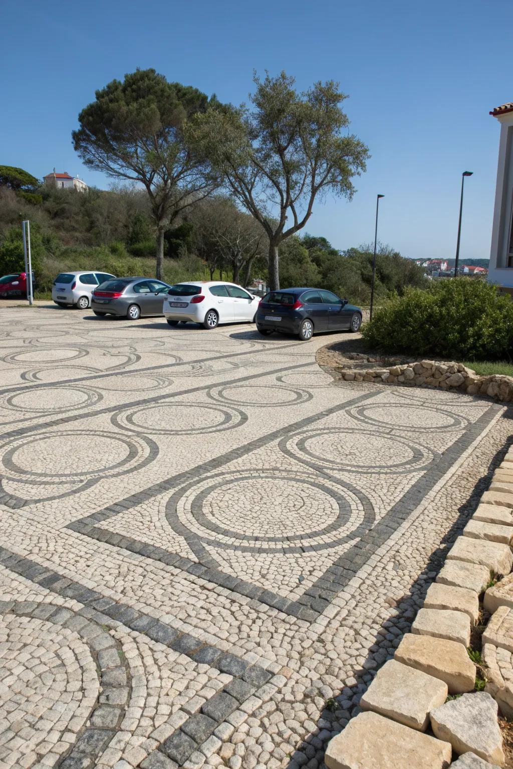 Pavers embedded in gravel add a touch of elegance and creativity to parking lots.