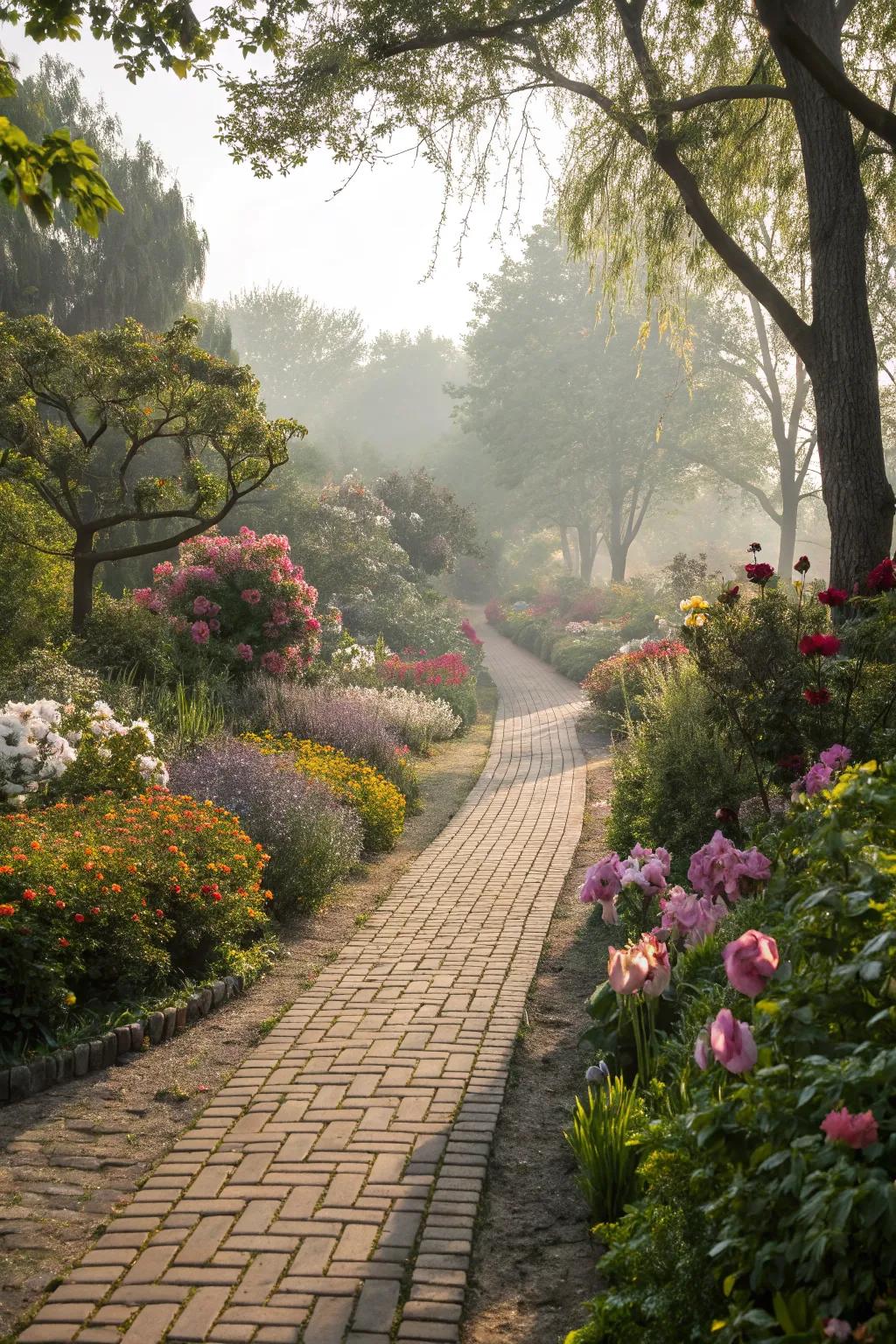 Brick pathways add charm and guide visitors through your garden