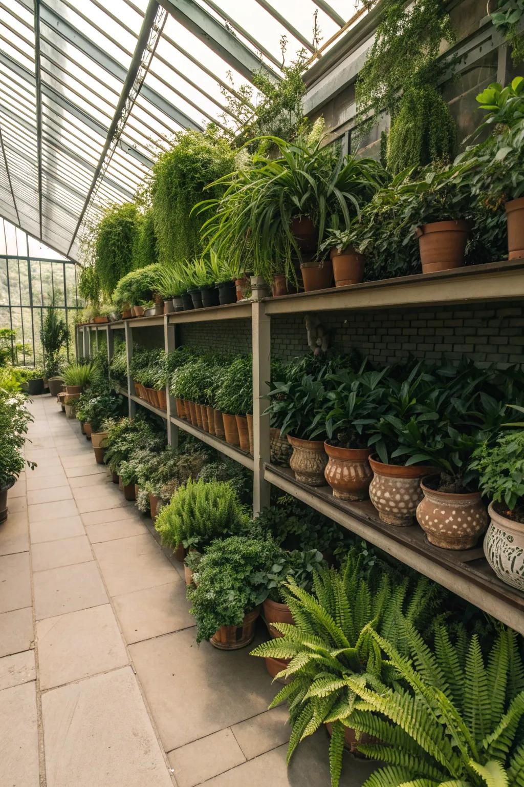 A lush plant arrangement brings life and vibrancy to your greenhouse.