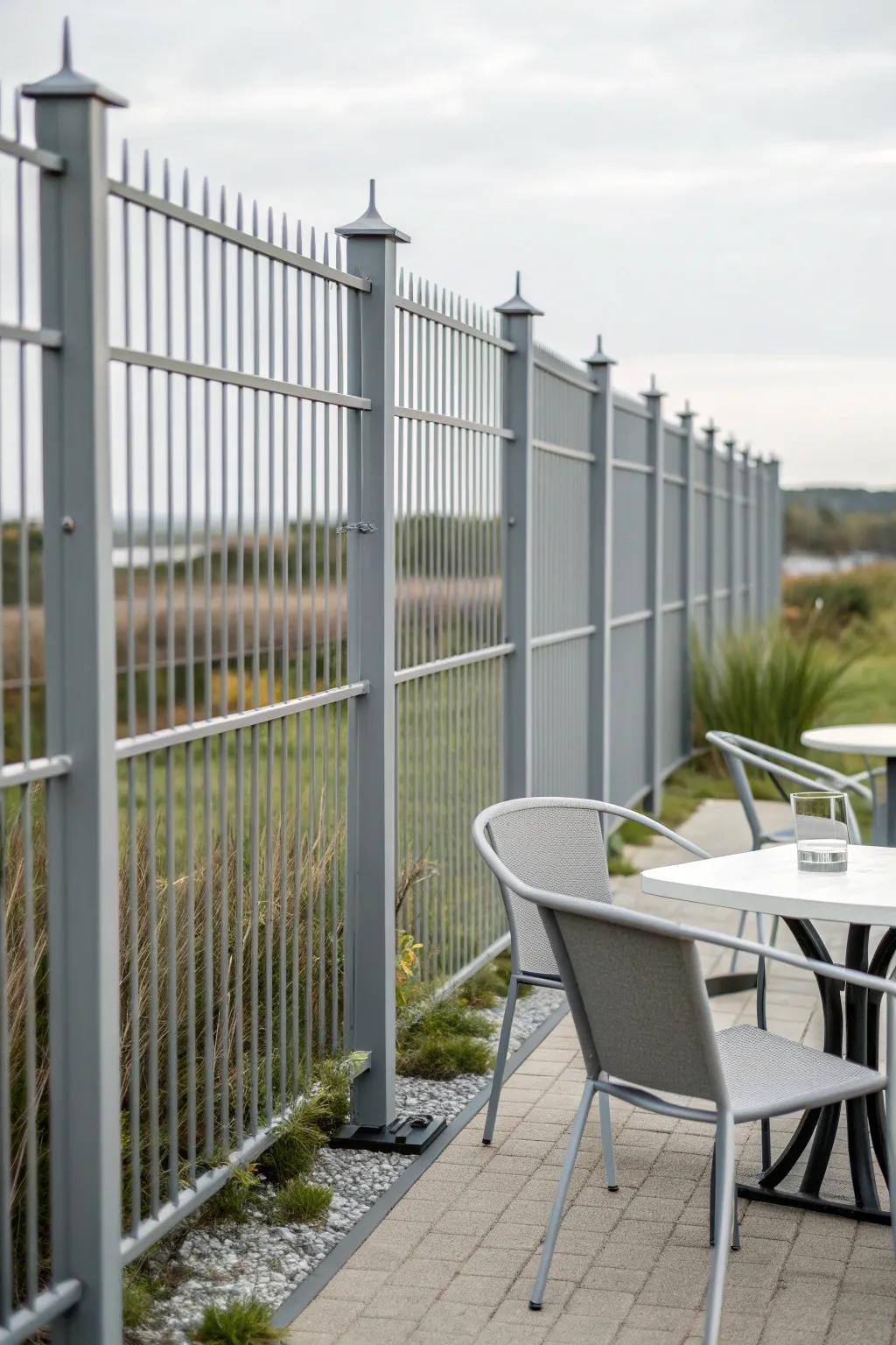 Modern minimalism with a grey fence as a statement piece.