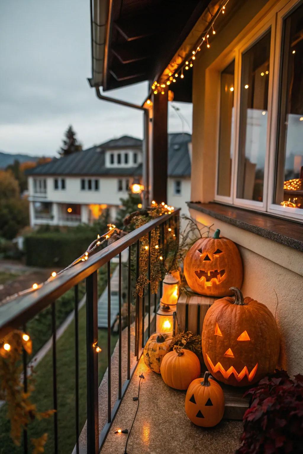 Create an eerie glow with a collection of Jack-o'-lanterns.