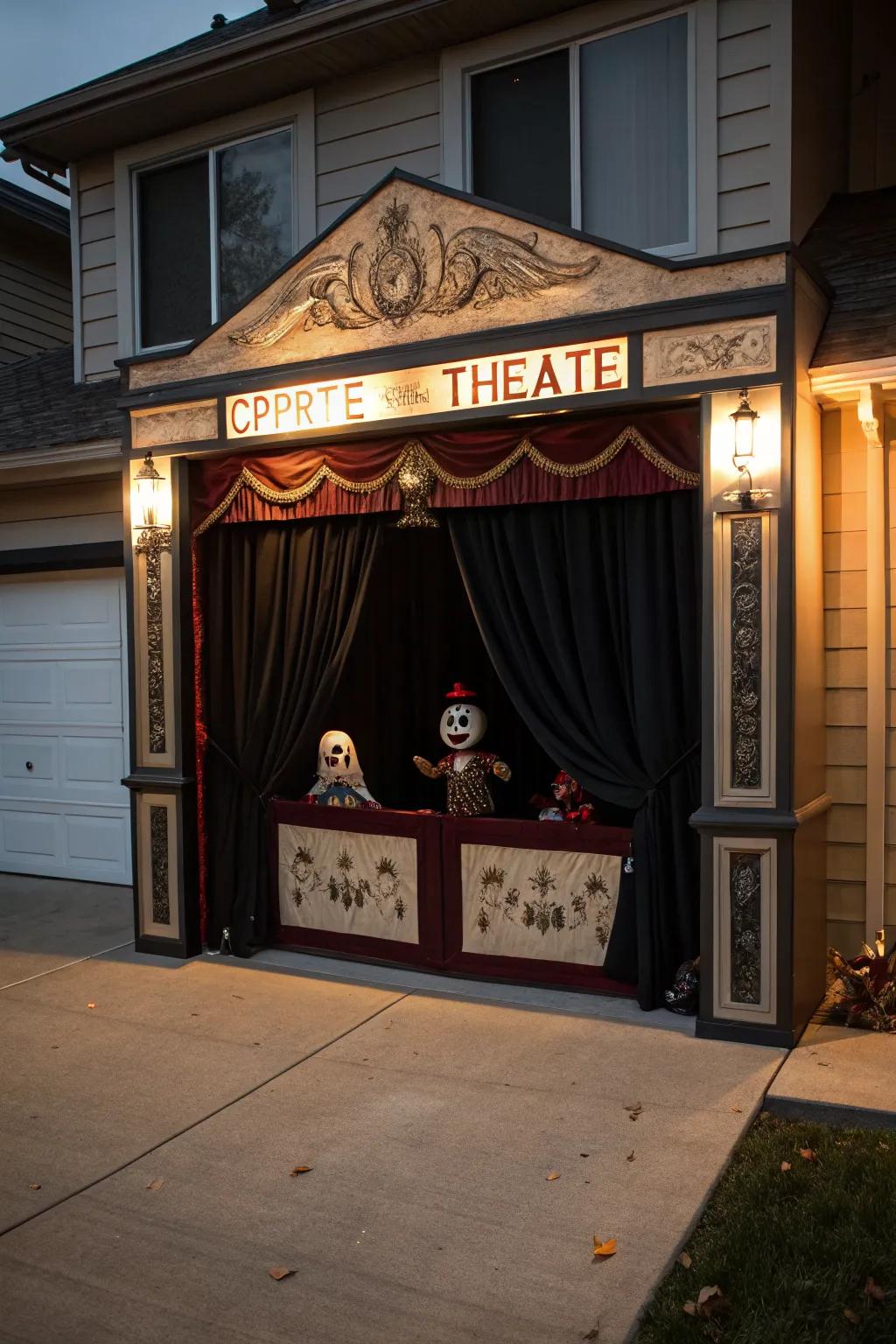 A spooky puppet theater can be a fun and eerie addition to your Halloween garage.