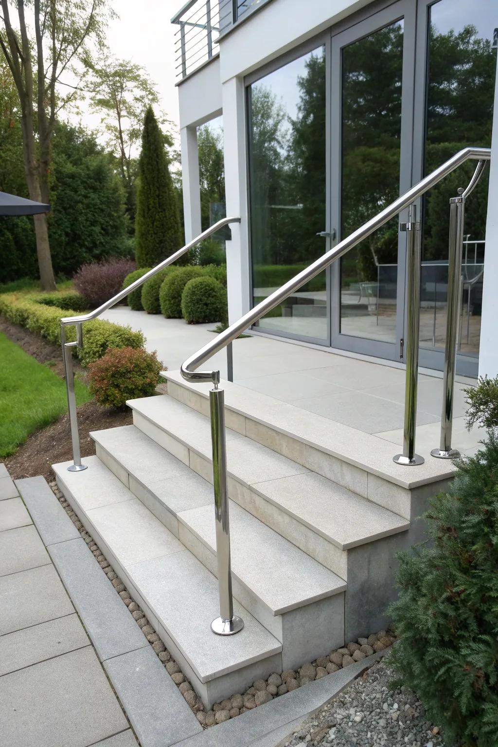 Stainless steel handrails add a modern flair to any home.