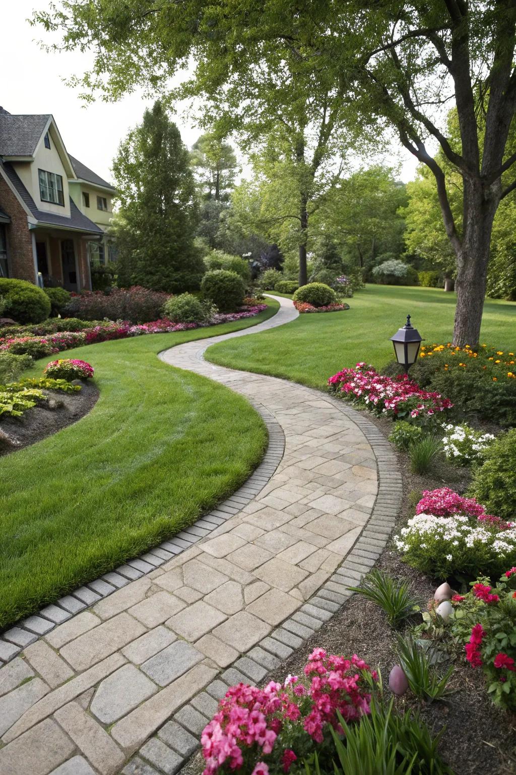 A stone pathway that elegantly guides guests to the front door.