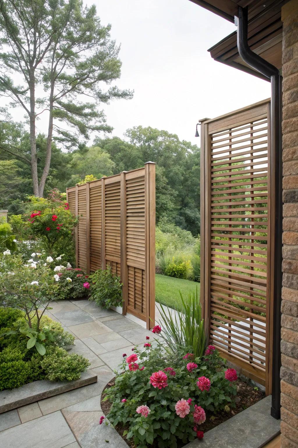 Wooden panels provide a classic and warm screening option.