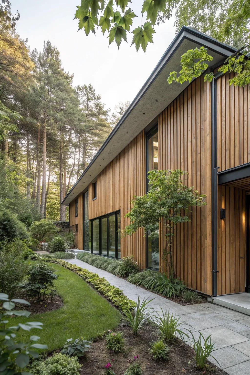 Vertical wood cladding adds a rustic charm to any home.