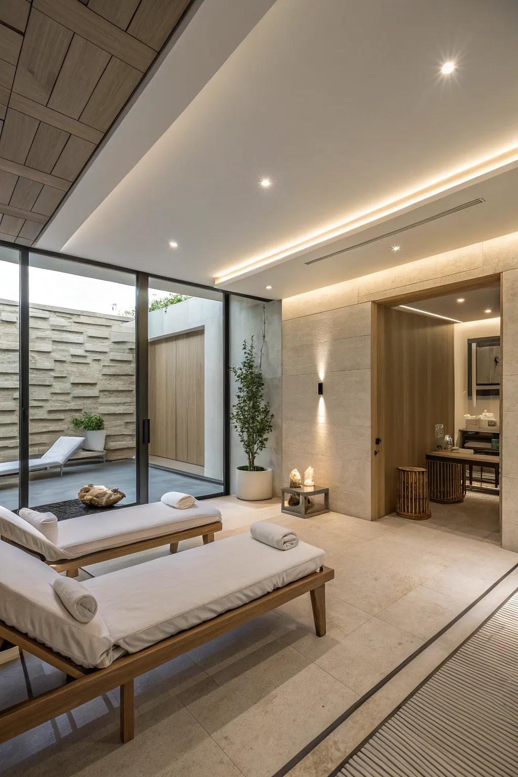 Minimalism in design brings a sense of peace and clarity to your home spa.