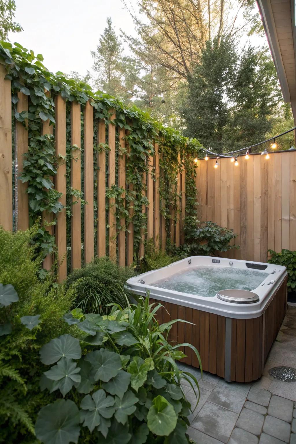 Wooden fencing adds a classic touch and natural feel to your hot tub area.