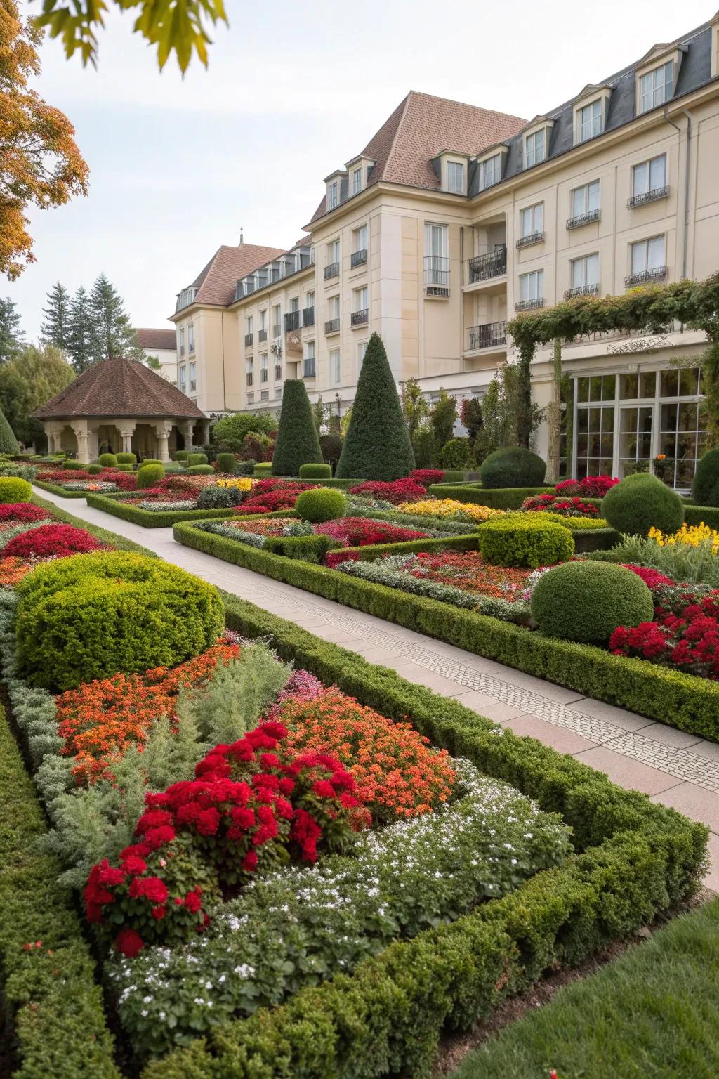 Neatly arranged flower beds create a visual harmony that guests adore.