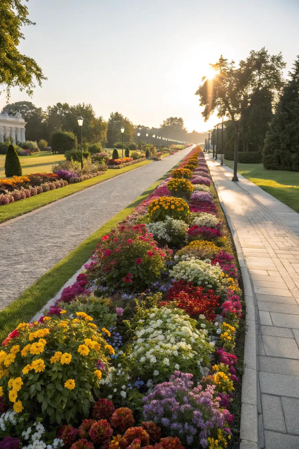 Symmetrical flower beds bring elegance and balance.