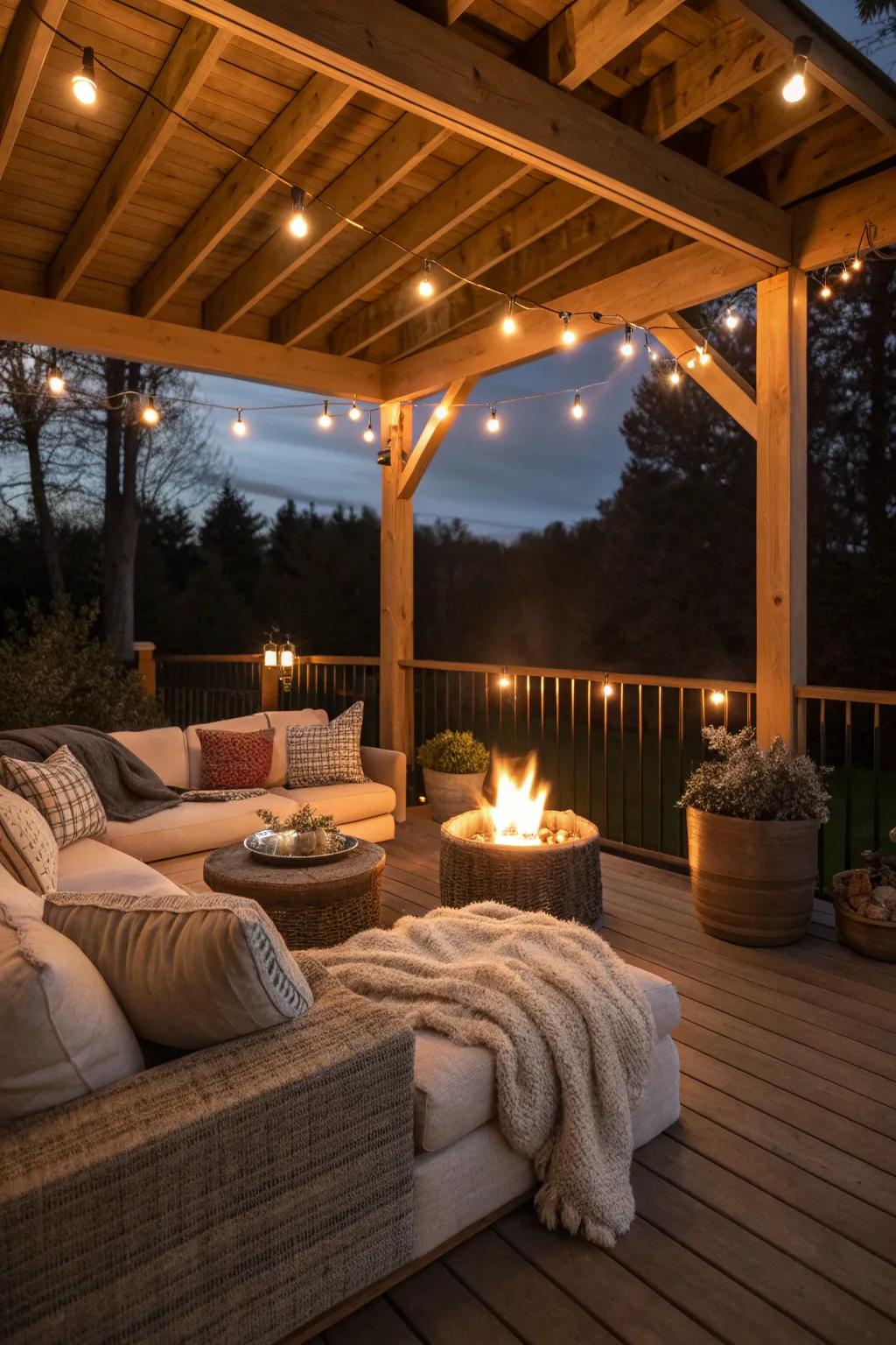 Create a warm gathering spot under your deck with a cozy fire pit.