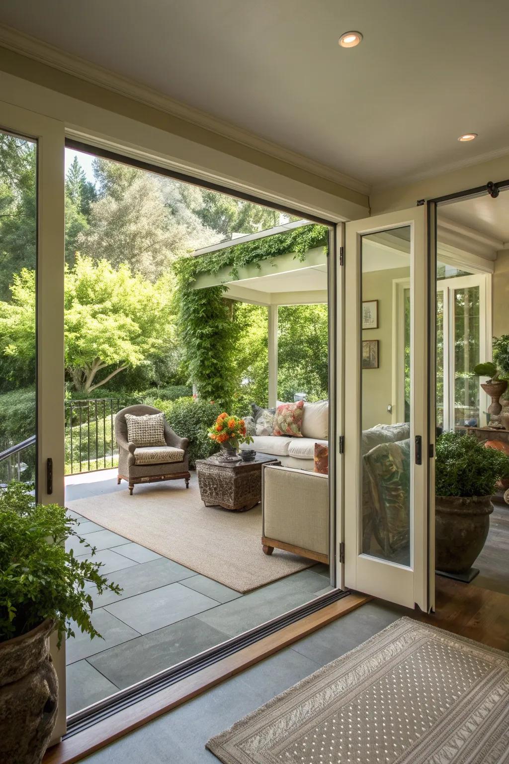 Sliding glass doors connecting indoor and outdoor spaces seamlessly