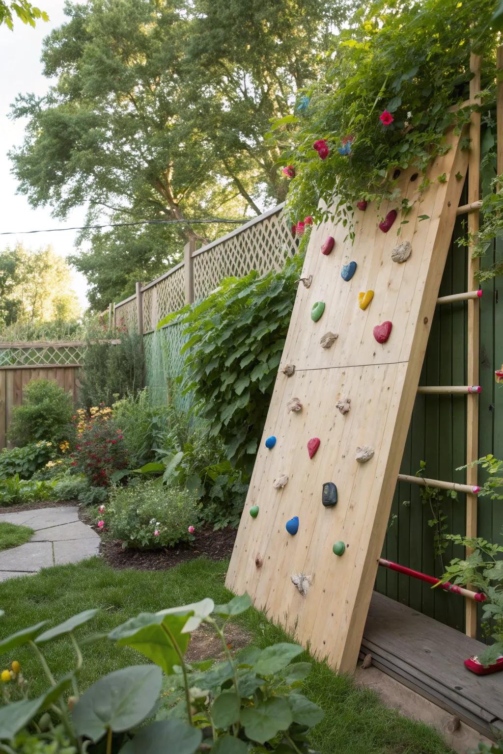 A backyard climbing wall offers both fun and fitness.